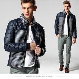 纳川男装秋冬新款保暖撞色棉服 韩版修身拉链时尚格子棉衣外套，重塑男士秋冬风尚